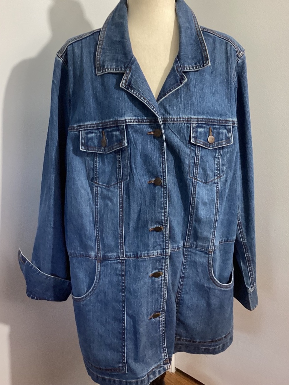 Y2K VENEZIA WOMAN  PLUS 22/24 DENIM BLUE JEAN JACKET LONG LENGTH